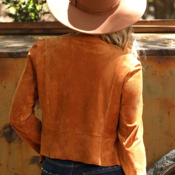 Faux Suede Jacket, Camel - Picture 8 of 8
